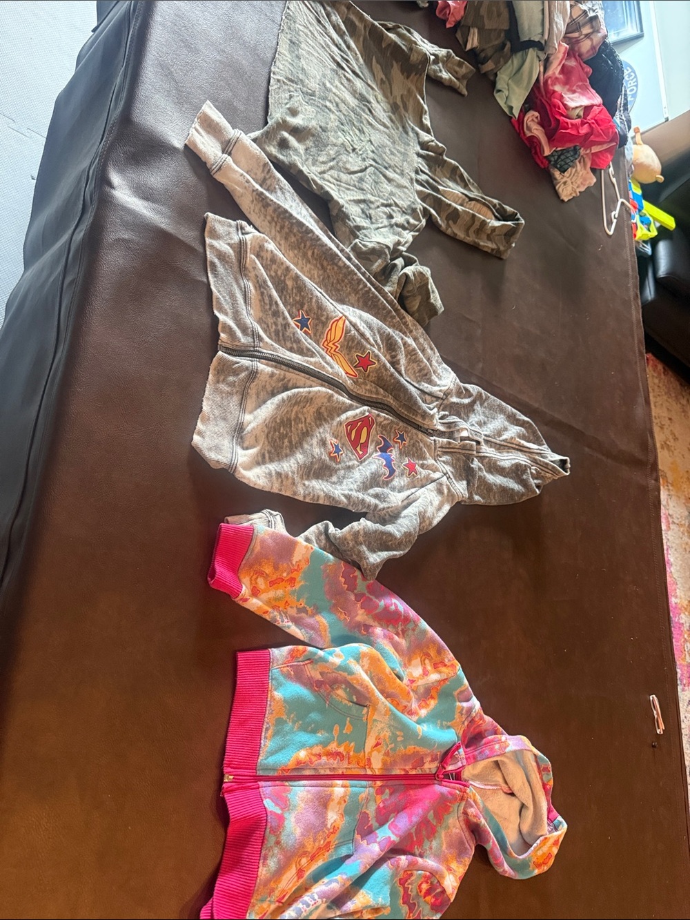 Girls Colorful Tie-Dye Hooded Jacket + Gray Supergirl Zip Hoodie